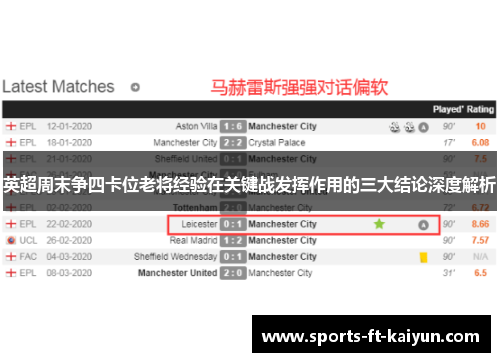 英超周末争四卡位老将经验在关键战发挥作用的三大结论深度解析